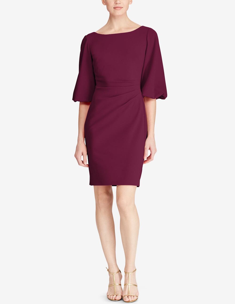 Lauren Ralph Lauren Pleated Jersey Dress Purple 3/4 Sleeves Women's Plus Size 16